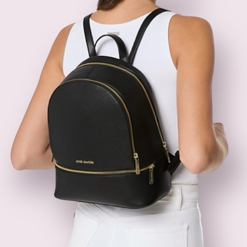 Michael Kors Rhea Black Pebbled Leather Backpack